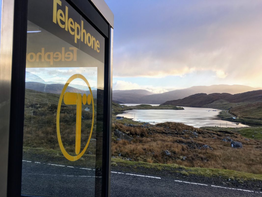 An old 1980's logo BT phone box on Harris